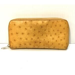 Ostrich Leather Zip Wallet Honey Golden Yellow Textured Exotic Purse Clutch